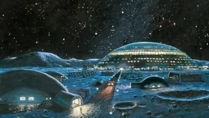 Cutting-edge Lunar Base With Earth View Wallpaper