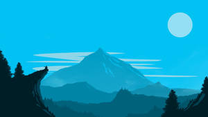 Cyan Mountain And Moon Illustration Wallpaper