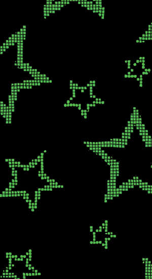 Cyber Green Star Pixels Wallpaper