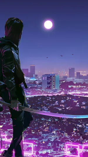 Cyber Samurai Night Watch Wallpaper