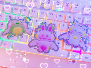 Cybercore Keyboardwith Cute Figures Wallpaper