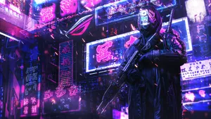 Cyberpunk 2560x1440 Character Holding Weapon Wallpaper
