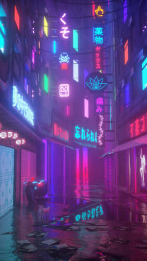 Cyberpunk Alleyway Neon Lights Wallpaper