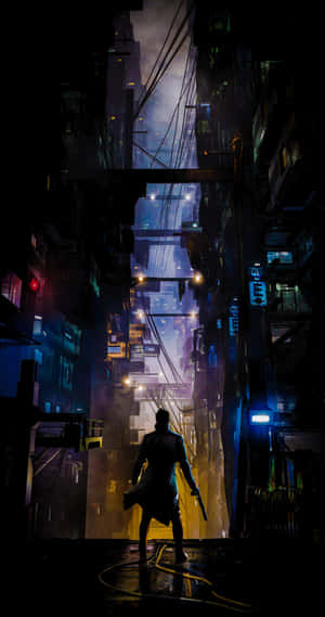 Cyberpunk_ Alleyway_ Silhouette Wallpaper