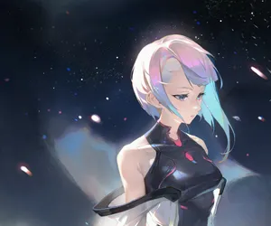 Cyberpunk Anime Girl Starry Backdrop Wallpaper