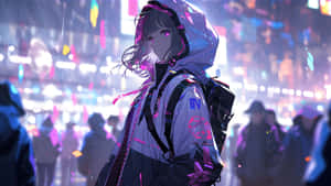 Cyberpunk Anime Girlin City Night Wallpaper