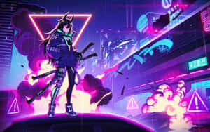 Cyberpunk Anime Girlin Neon City Wallpaper