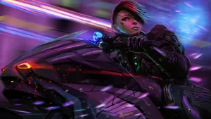 Cyberpunk Anime Motorcycle Rider Wallpaper