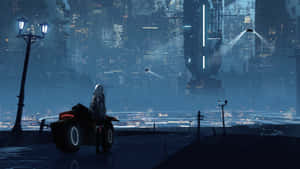Cyberpunk Anime Motorcycle Scene Wallpaper