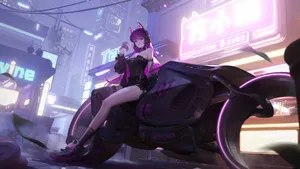 Cyberpunk Catgirl Motorcycle Chill Wallpaper