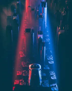 Cyberpunk City Red And Blue Wallpaper
