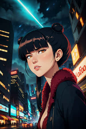Cyberpunk Cityscape Girl Illustration Wallpaper