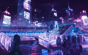 Cyberpunk Cityscape Nightlife Wallpaper