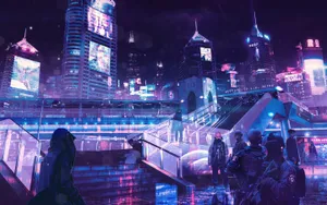 Cyberpunk Cityscape Nightlife Wallpaper