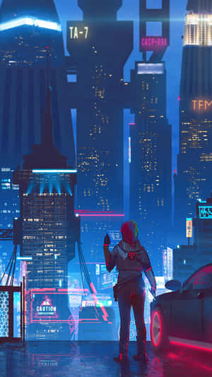 Cyberpunk Cityscape Phone Call Wallpaper