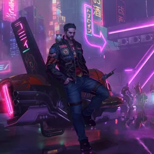Cyberpunk Cityscape With Character.jpg Wallpaper