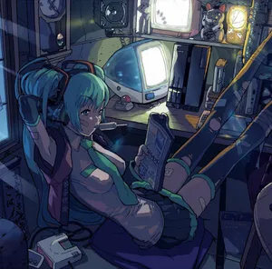 Cyberpunk Gamer Girl Room Wallpaper