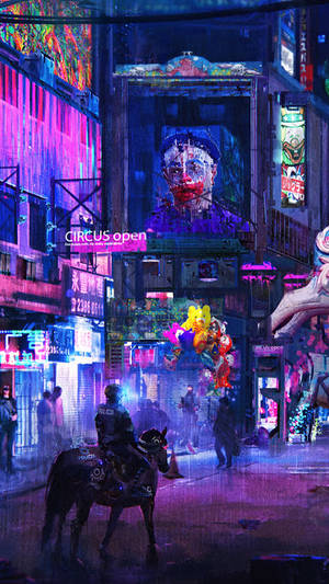 Cyberpunk Iphone Riding A Horse Wallpaper