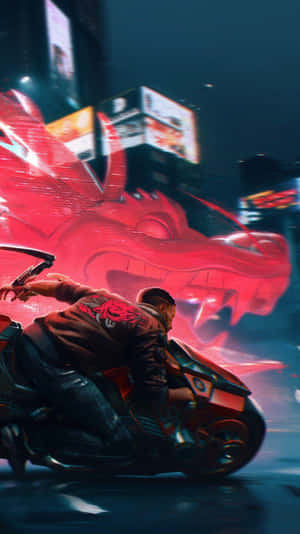 Cyberpunk Motorcycle Chase Wallpaper