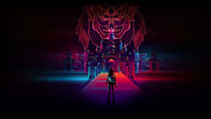 Cyberpunk Neon Temple Artwork Wallpaper