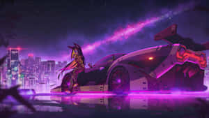 Cyberpunk Night Anime Car Wallpaper