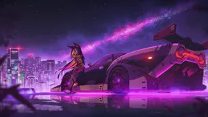 Cyberpunk Night Anime Car Wallpaper