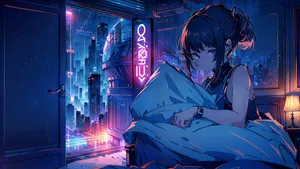 Cyberpunk Nighttime Vigil Wallpaper