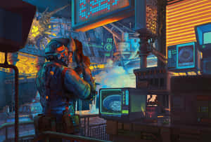 Cyberpunk Retro Tech Operator Wallpaper