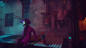 Cyberpunk Robot Chillingon Rooftop Wallpaper