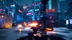 Cyberpunk Shootout Scene Wallpaper