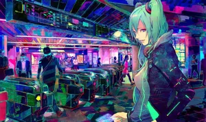 Cyberpunk Subway Encounter Wallpaper