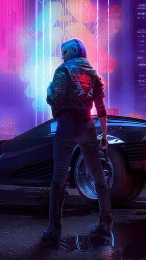 Cyberpunk Urban Warrior Phone Wallpaper Wallpaper