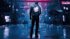 Cyberpunk Vigilantein Neon Rain Wallpaper