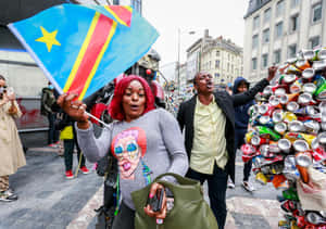 D R Congo Flag Proud Demonstrators Wallpaper