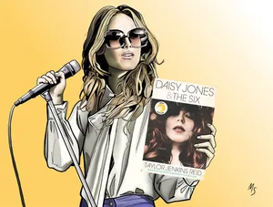 Daisy Jones Singingwith Book Cover Wallpaper