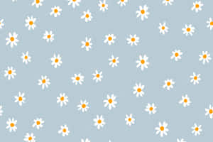 Daisy Pattern On A Blue Background Wallpaper