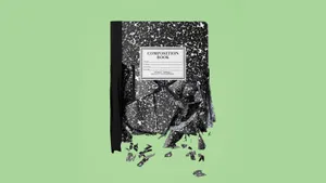 Damaged Composition Notebookon Green Wallpaper