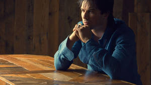 Damon Salvatore In Denim Shirt Wallpaper