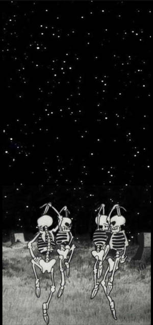 Dancing Group Skeleton Aesthetic Night Sky Wallpaper