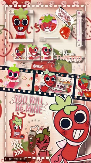 Dandys World Strawberry Characters Wallpaper