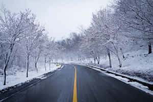 Dangerous Icy Road In Winter Wallpaper