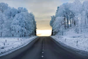 Dangerous Icy Road In Winter Wallpaper