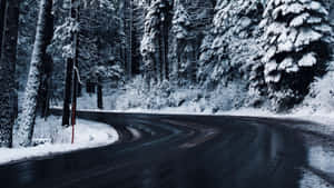 Dangerous Icy Road On A Winter Day Wallpaper