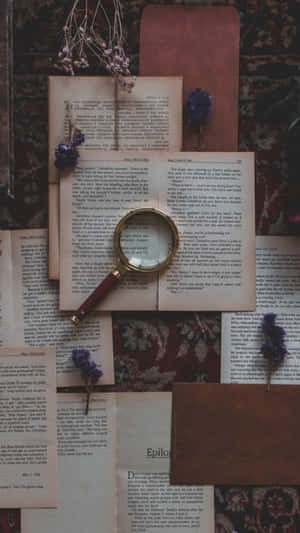 Dark Academia Bookand Magnifying Glass Wallpaper