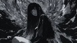 Dark Anime Girl Sitting Wallpaper