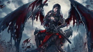 Dark Anime Villainess With Wings Wallpaper
