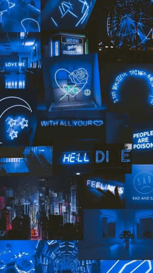 Dark Blue Neon Aesthetic Collage Wallpaper