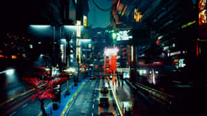 Dark Cyberpunk Cityscape At Night Wallpaper