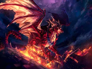 Dark Fantasy Fire Breathing Dragon Anime Wallpaper