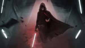 Dark_ Figure_with_ Red_ Lightsaber_4 K Wallpaper